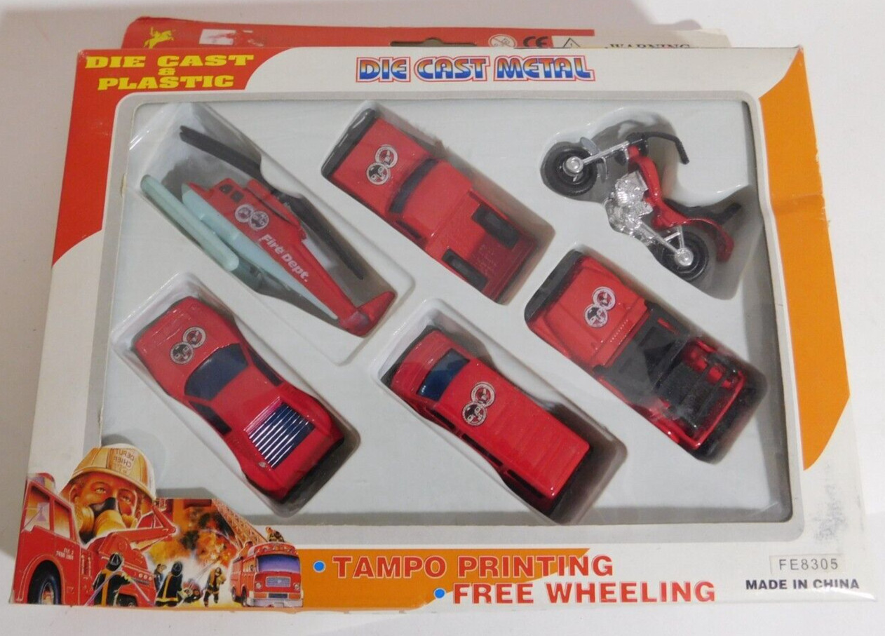Emergency Team Die Cast Metal Mix Play Set in Box Tampo Free Wheeling NOS