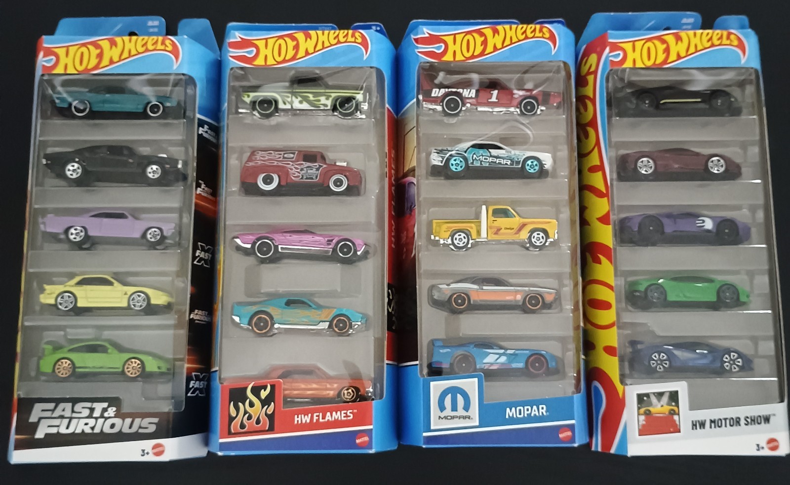 2025 Hot Wheels 5 Pack Motor Show, Fast & Furious, Hw Flames, Mopar Lot Of 4