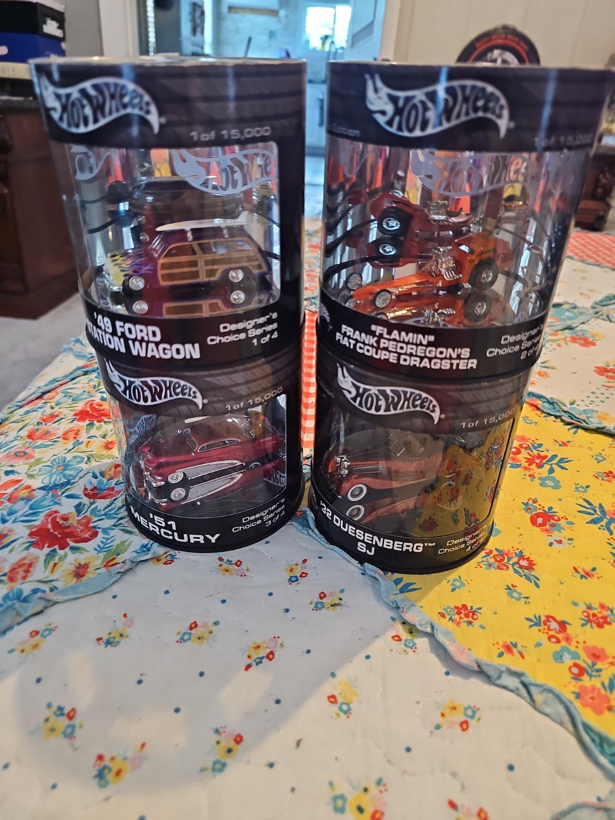 Hot Wheels Oil Can Series 49 FORD, FLAMIN, 51 MERCURY, 32 DUESSENBERG SET OF 4