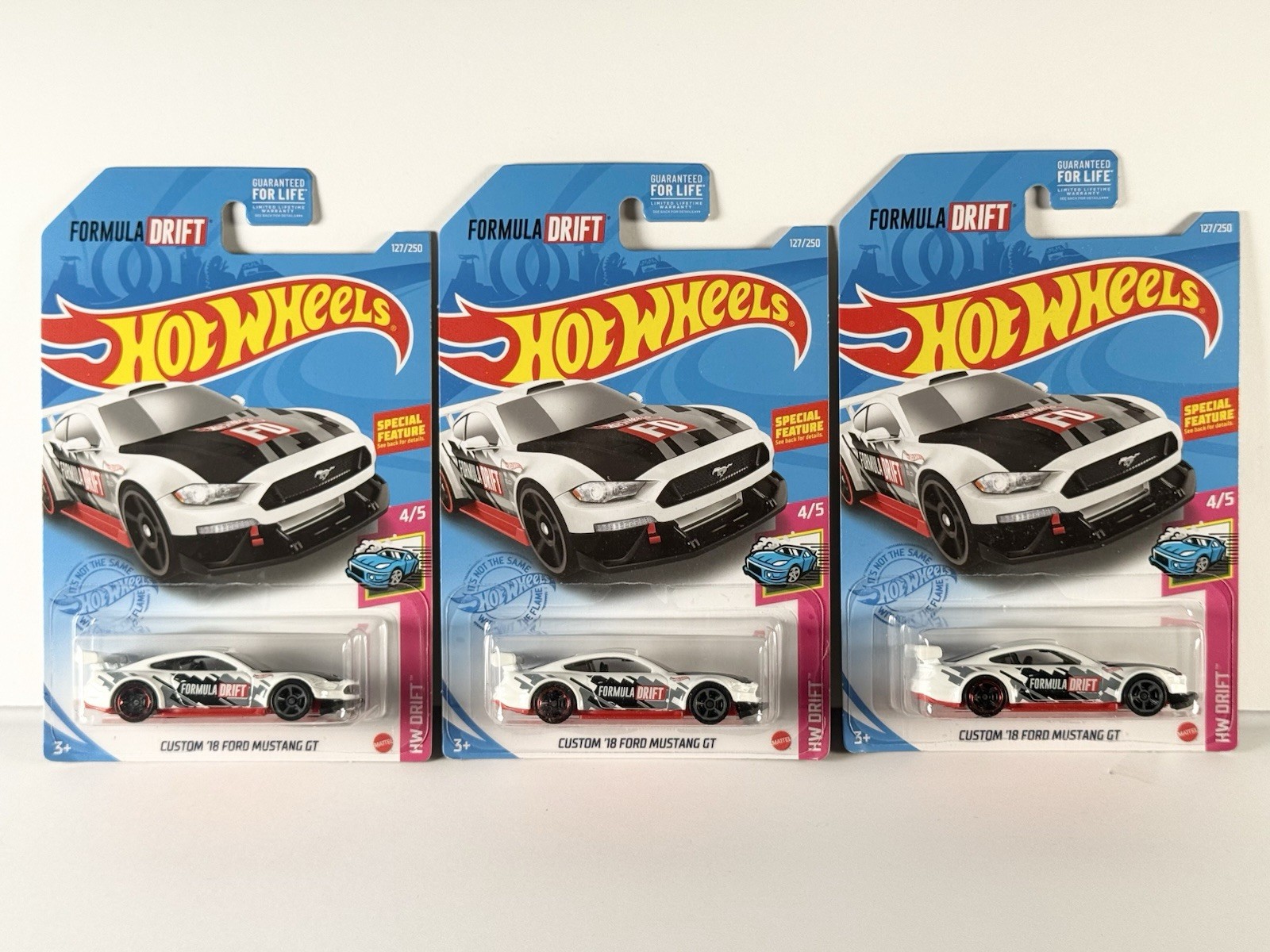 Hot Wheels Lot of 3 Kroger Custom 18 Ford Mustang GT White Drift 127/250