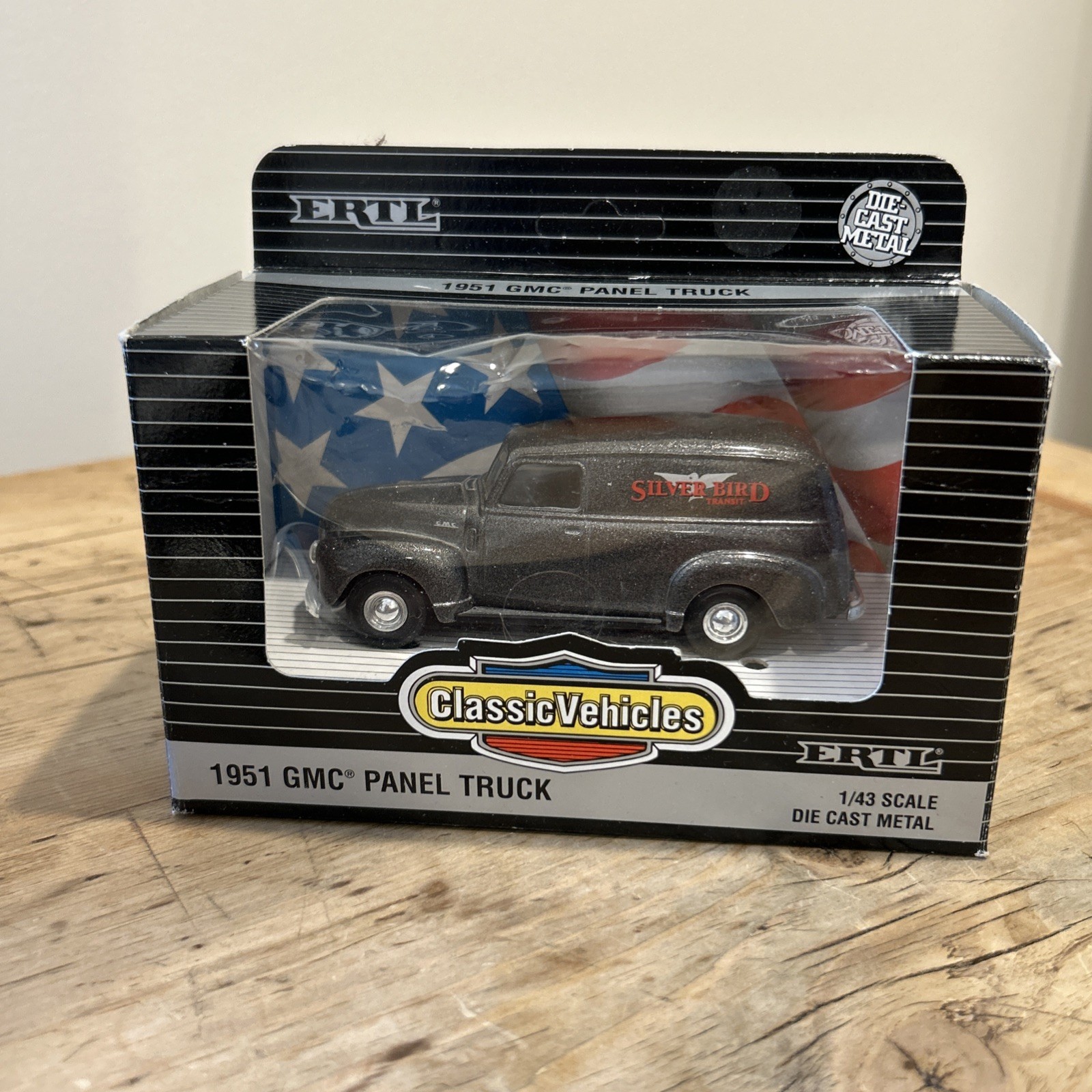 Ertl 1951 GMC Panel Truck Classic Vehicle Die Cast Metal Silver Bird Transit Box