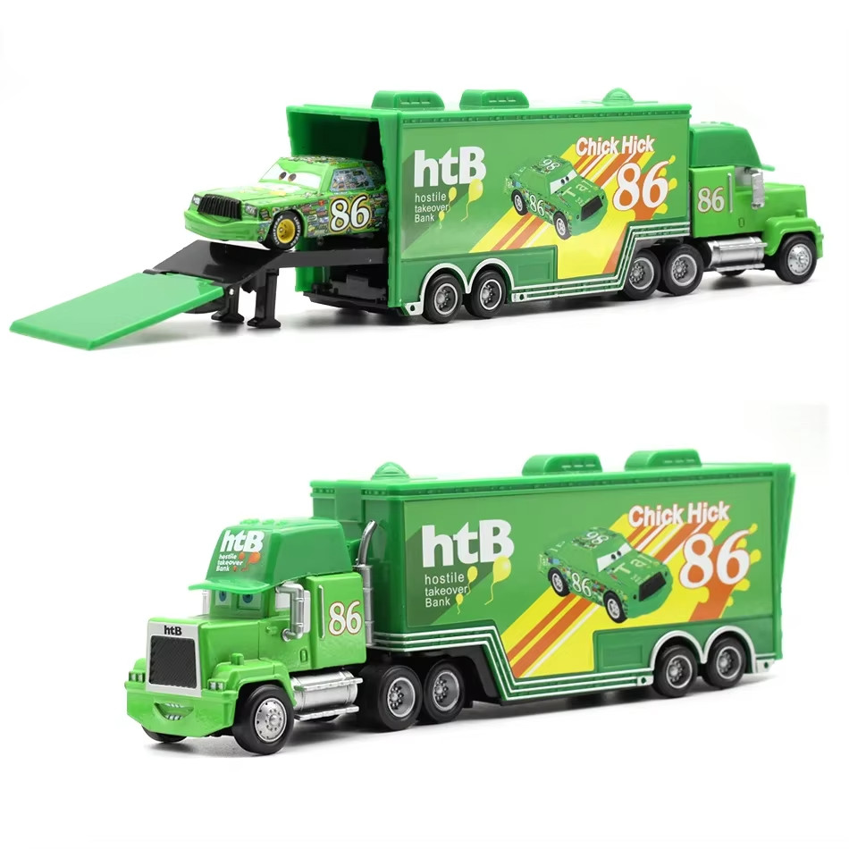 Disney Pixar Cars Shiny Wax No.86 Hauler Truck with Race Car 1:55 Diecast Metal