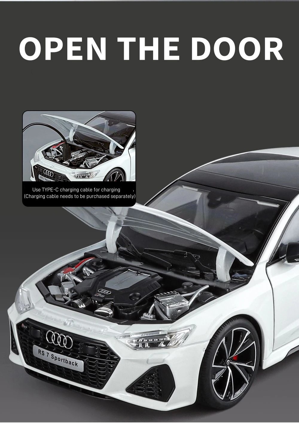 1:18 AUDI RS7 Sportback Key Version Diecast Car Model Sound Light Kid’s Gift