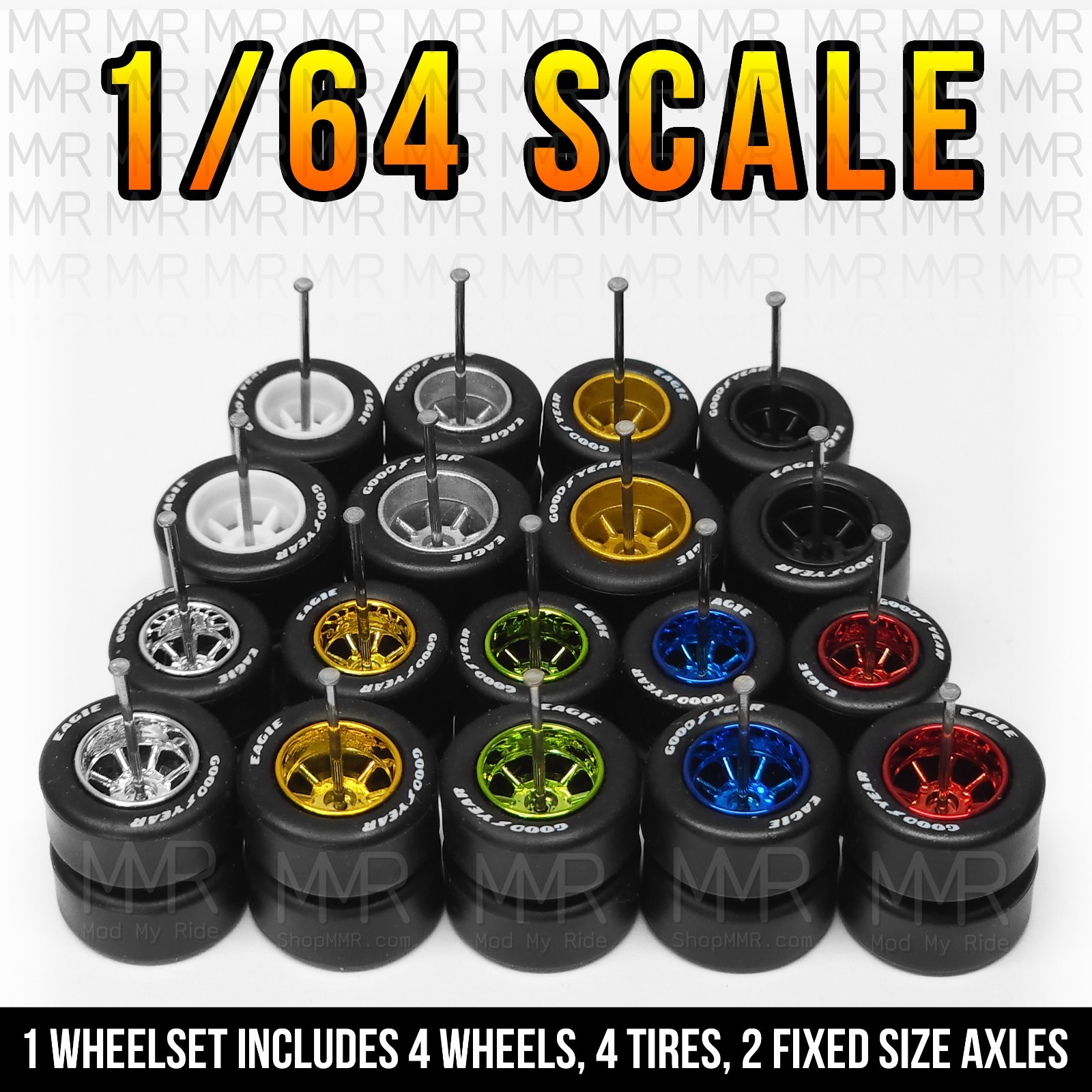 1/64 Scale WATANABE 8 SPOKE v5 Real Rider Wheels Rims Tire Set for Hot Wheel