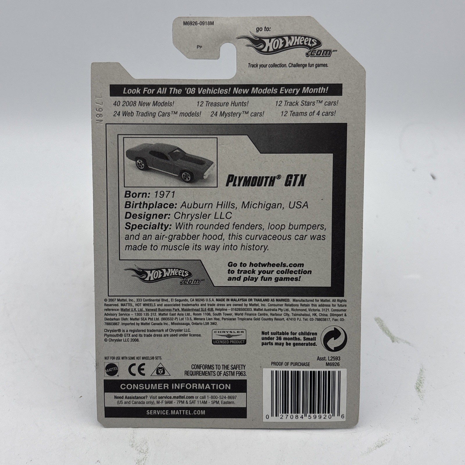 HOT WHEELS 2008 ALL STARS SERIES 71 PLYMOUTH GTX KMART COLOR EXCLUSIVE BLUE