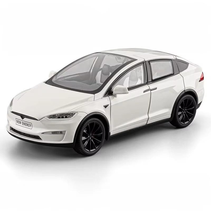 NEW 1:24 TESLA Model X Plaid Car Alloy Model Diecast with Sound Light Kids Gift