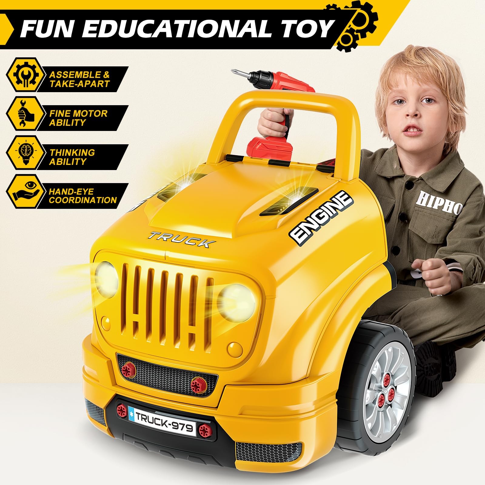 Large Truck Engine Builder Mechanic Repair Set Toys for Boys Ages 3-8 Years Old