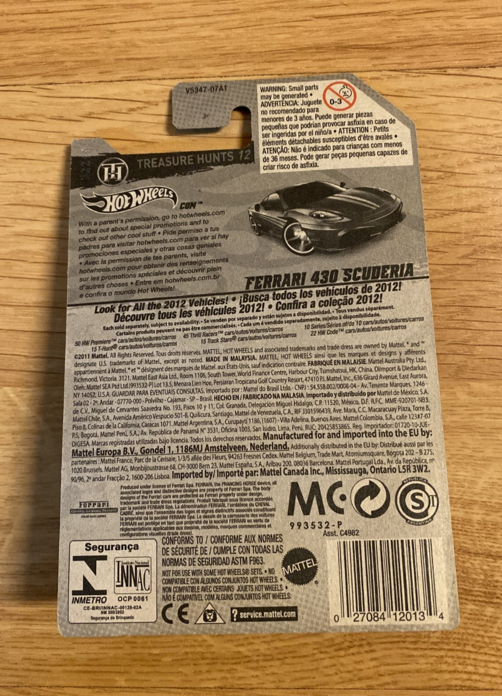 Hot Wheels 9/15 Treasure Hunts ’12 Ferrari 430 Scuderia MOC In Protector