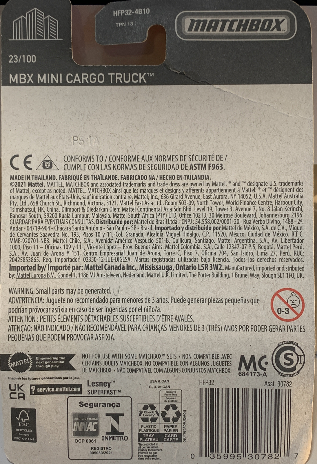 2022 Matchbox MBX Mini Cargo Truck™ INC Construction 23/100 Blue and Yellow