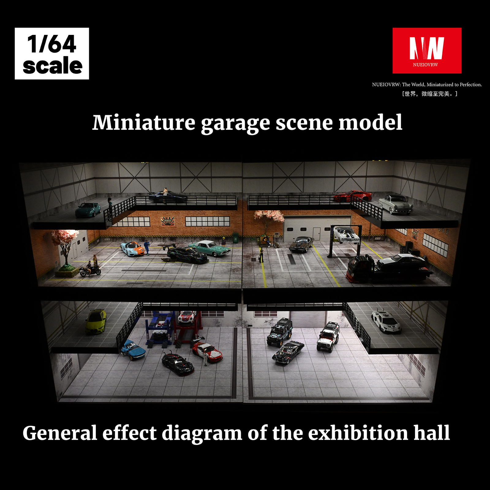 1/64 Diorama Car Garage Model LED Lighting Car Showroom Scene Display Model Gift