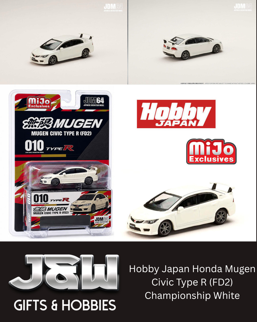 Hobby Japan Honda Mugen Civic Type R (FD2) Championship White 1/64