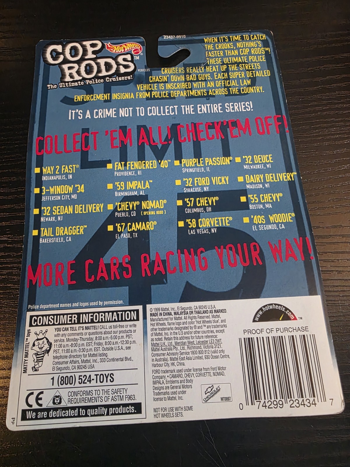 Hot Wheels Cop Rods 1:64 Diecast Police Car Lot Of 8 Bonus Fire Dept. Rod NEW