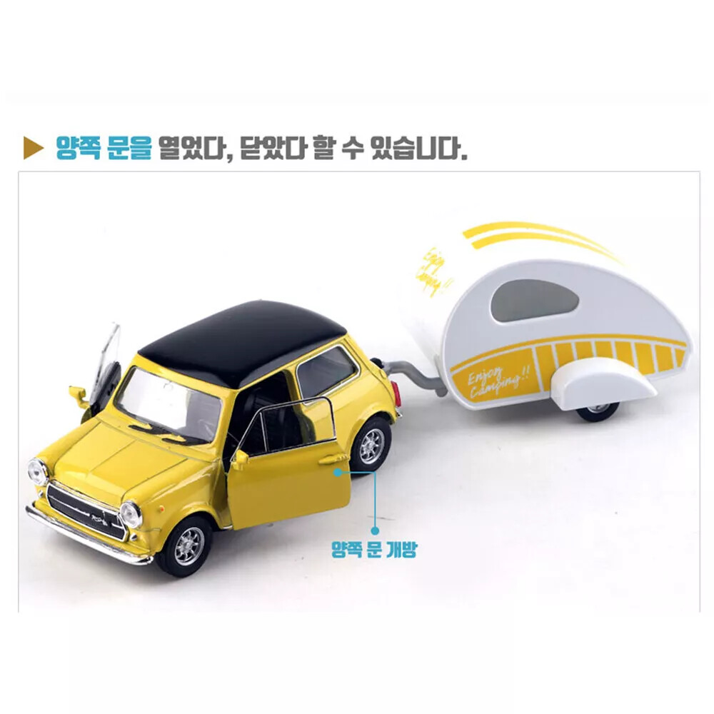 Mini Cooper Motor Car Caravan Diecast 1:38 Scale Miniature Toy
