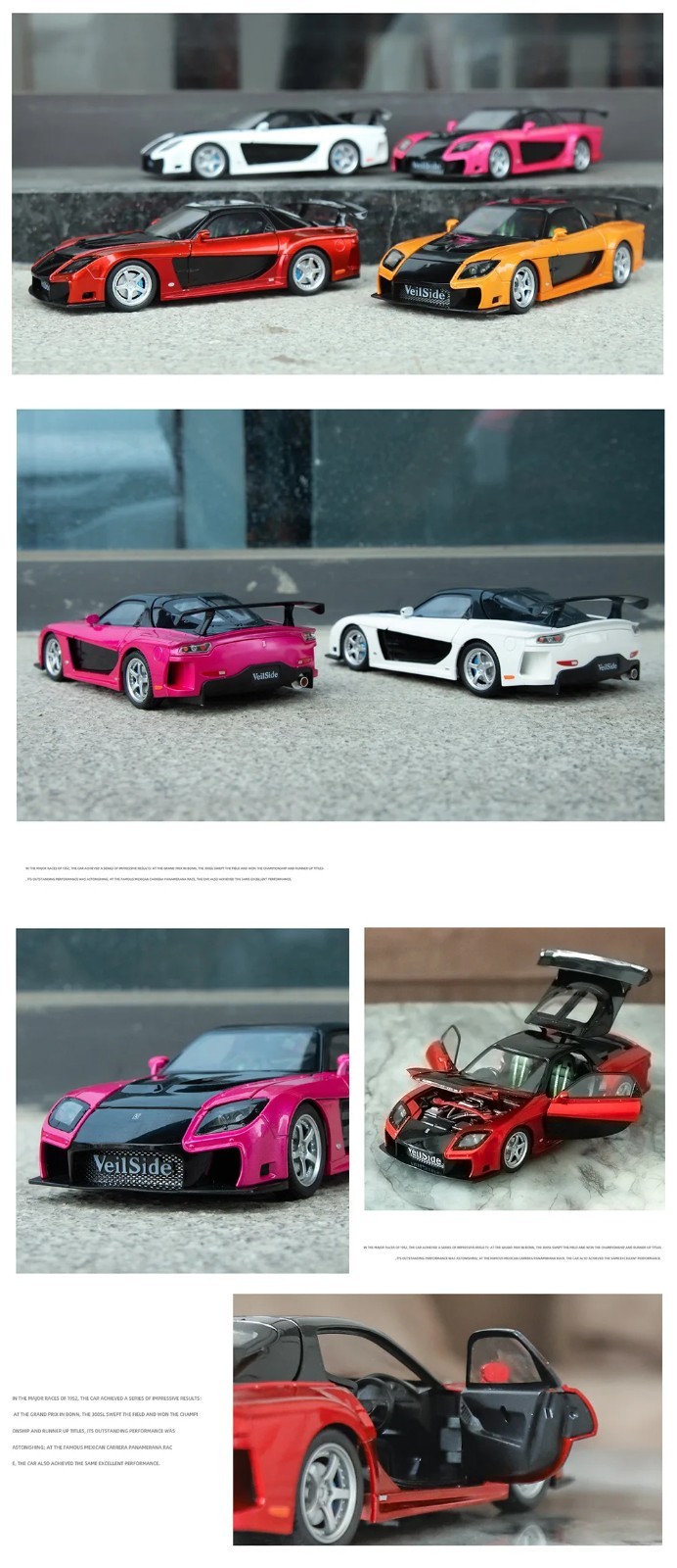 1:24 Mazda RX7 FD3S VeilSide Diecast Model Sports Car Sound Light Collectible