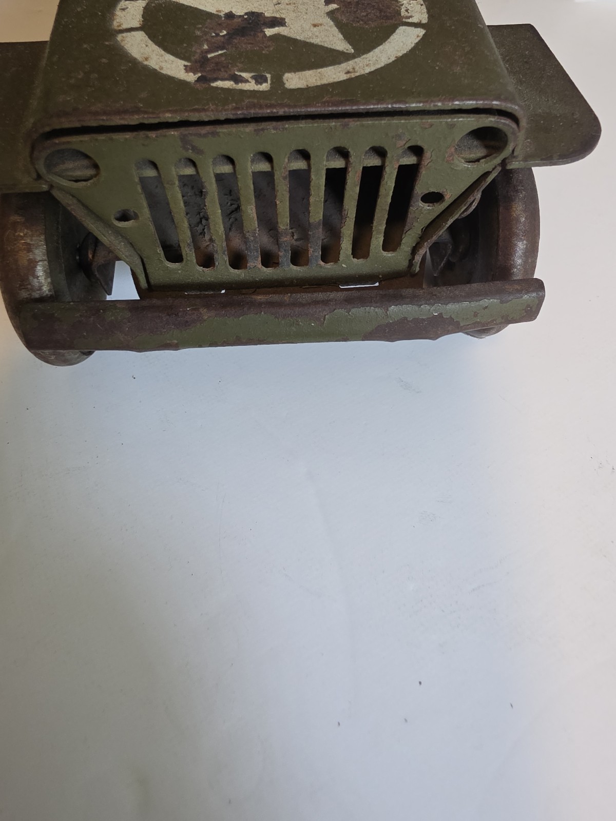 Vintage Pressed Steel Willys Jeep Military Toy w/ Driver France? 1940s 1950s