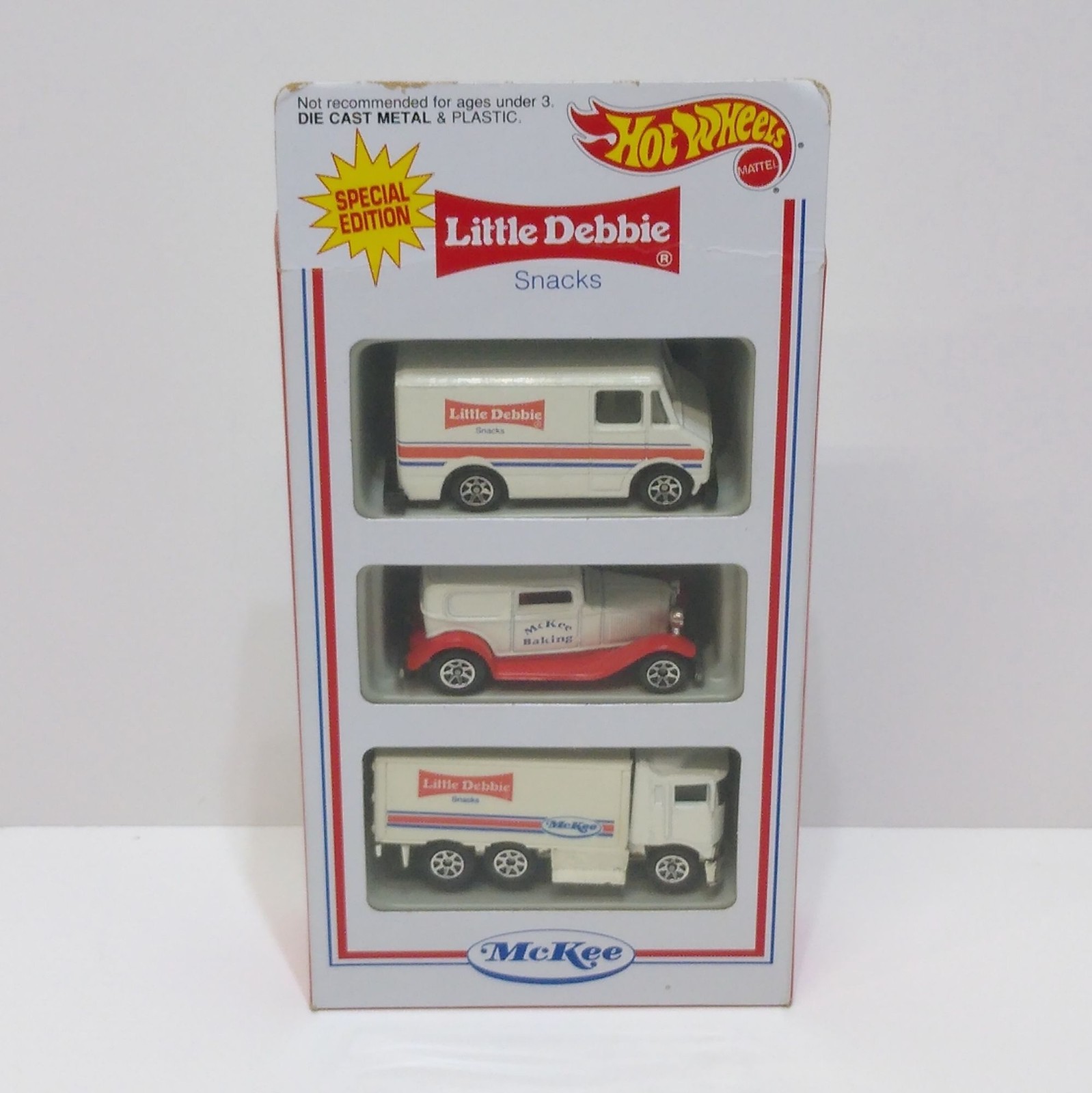 Hot Wheels Little Debbie Snacks Series 1 – 1995 3 Pack McKee 7 Spoke Wheels RARE