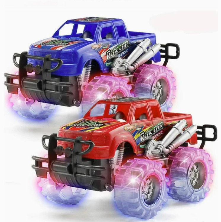 Light Up Monster Truck Toys 4 Pack Push-&-Go Cars with Glowing Wheels – Ages 3+
