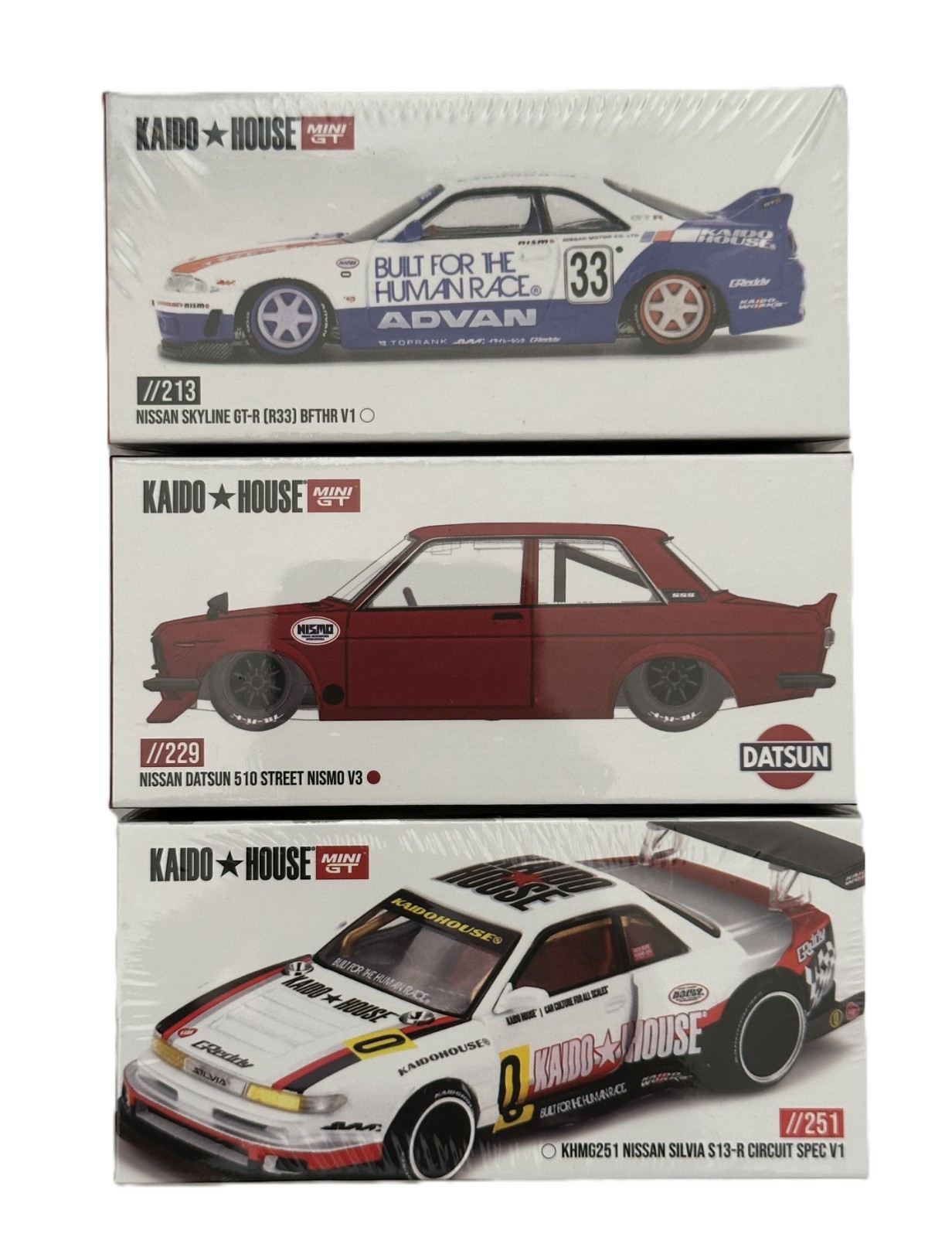 3 Pc Kadio House x Mini GT 1:64 Nissan Silvia S13 Skyline GT-R (R33) Datsun 510