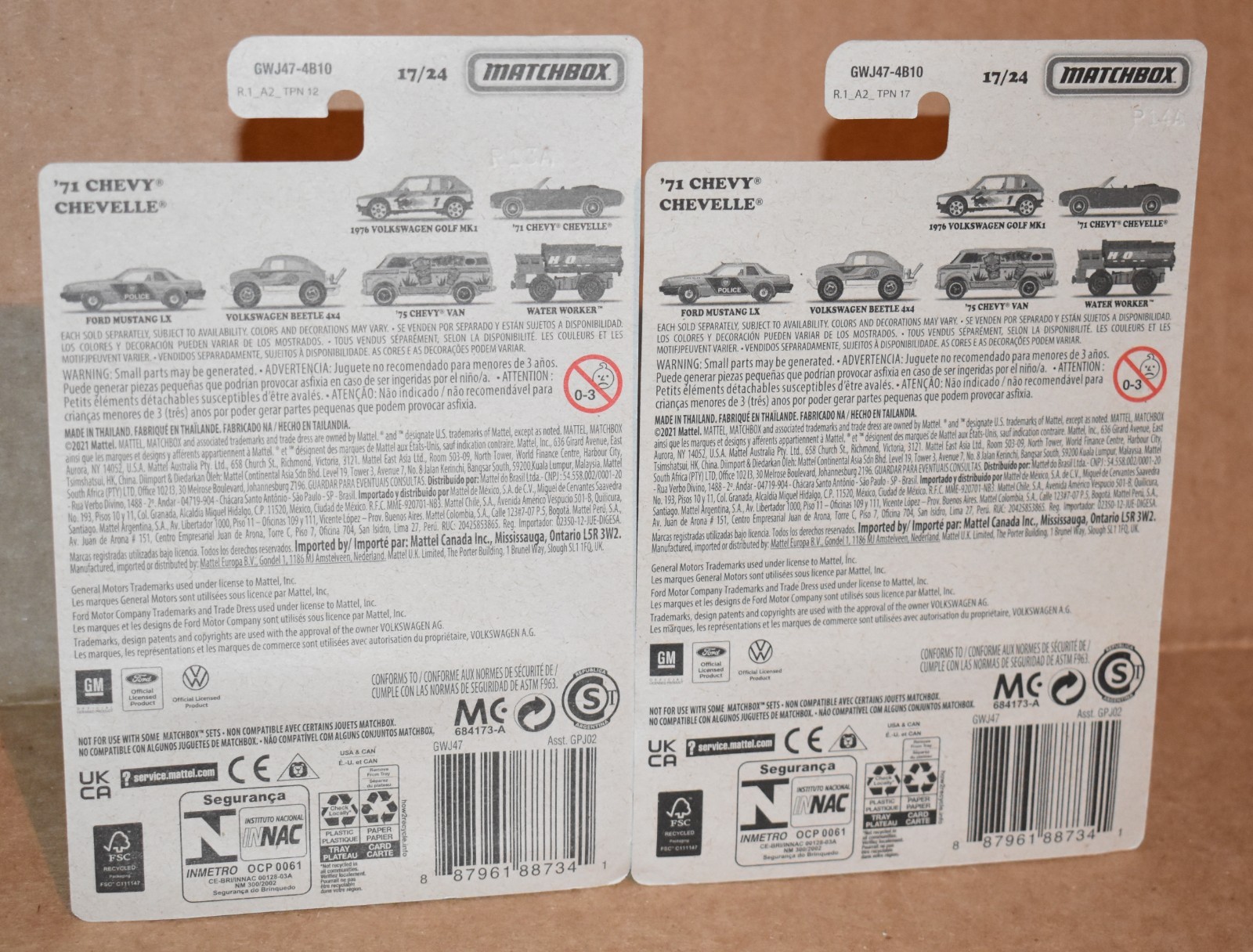 MATCHBOX 1971 CHEVY CHEVELLE 17/24 LOT OF 2 NEW