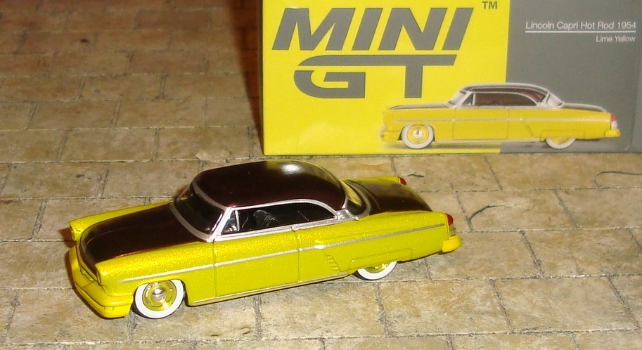 1954 LINCOLN CAPRI HOT ROD CAR – LIME YELLOW – 1:64 SCALE – MINI GT