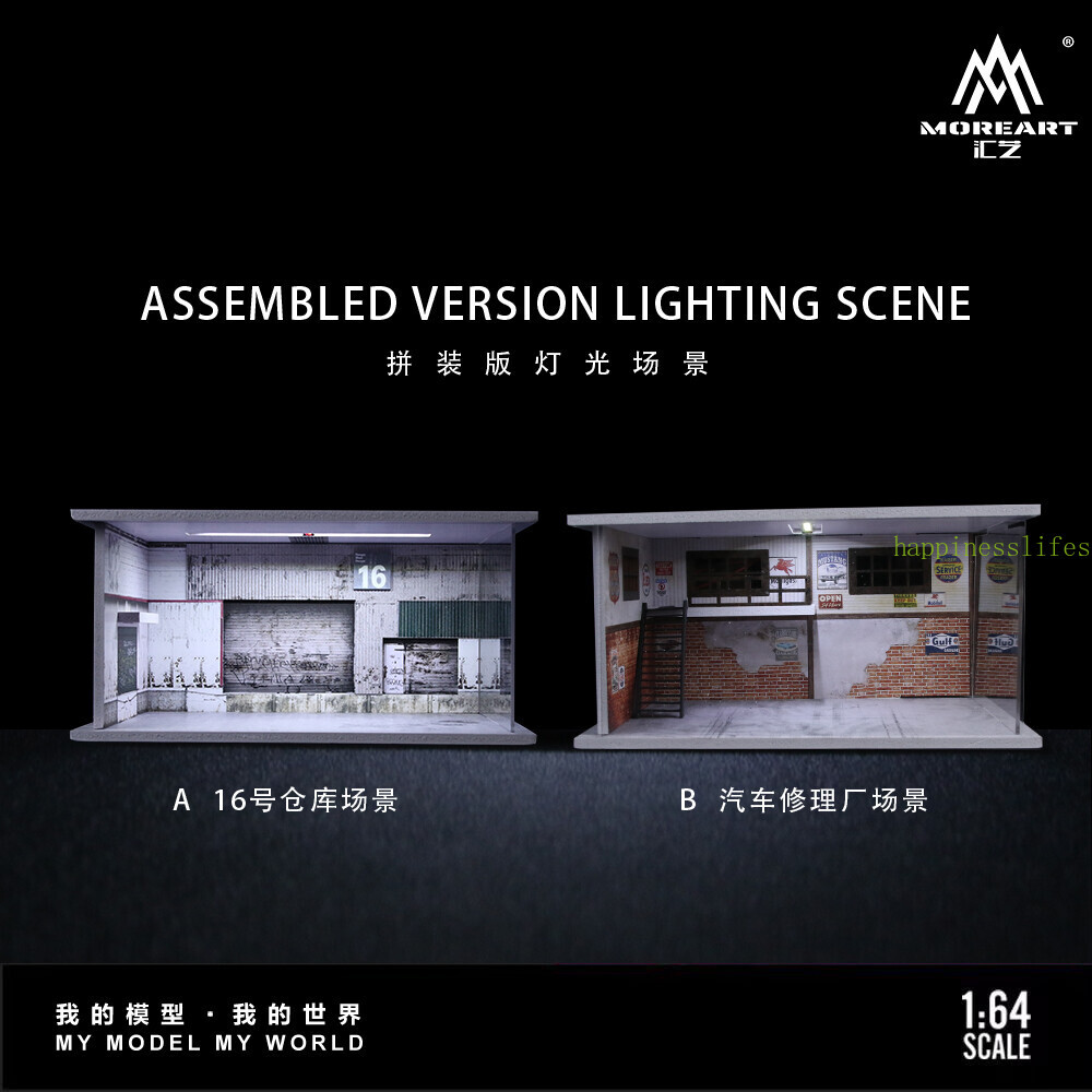 Diorama 1/64 Car Garage Model LED Lighting City Car Repair Shop Scene Model Toy