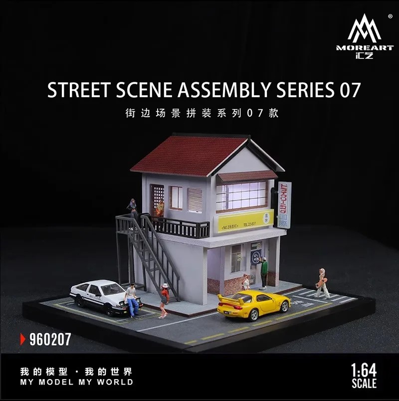 1/64 Diorama Diecast Garage Model LED Japanese Parking Lot Model Display Case US