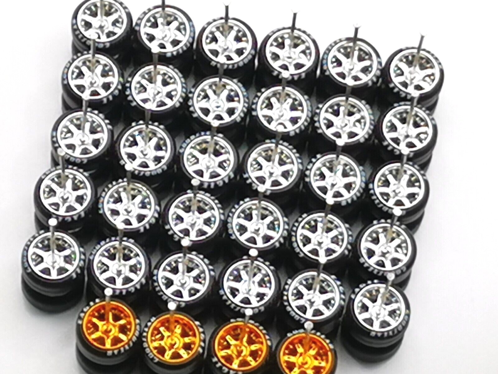 Hot Wheels Good Year 6 Spoke Rubber Tire 17 sets Chrome + Candy Bronze JDM 1:64