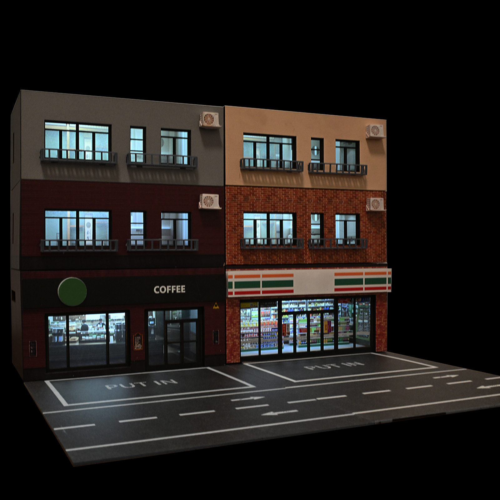 Diorama 1/64 Car Garage Model LED Street Parking Lots Building Display Model US