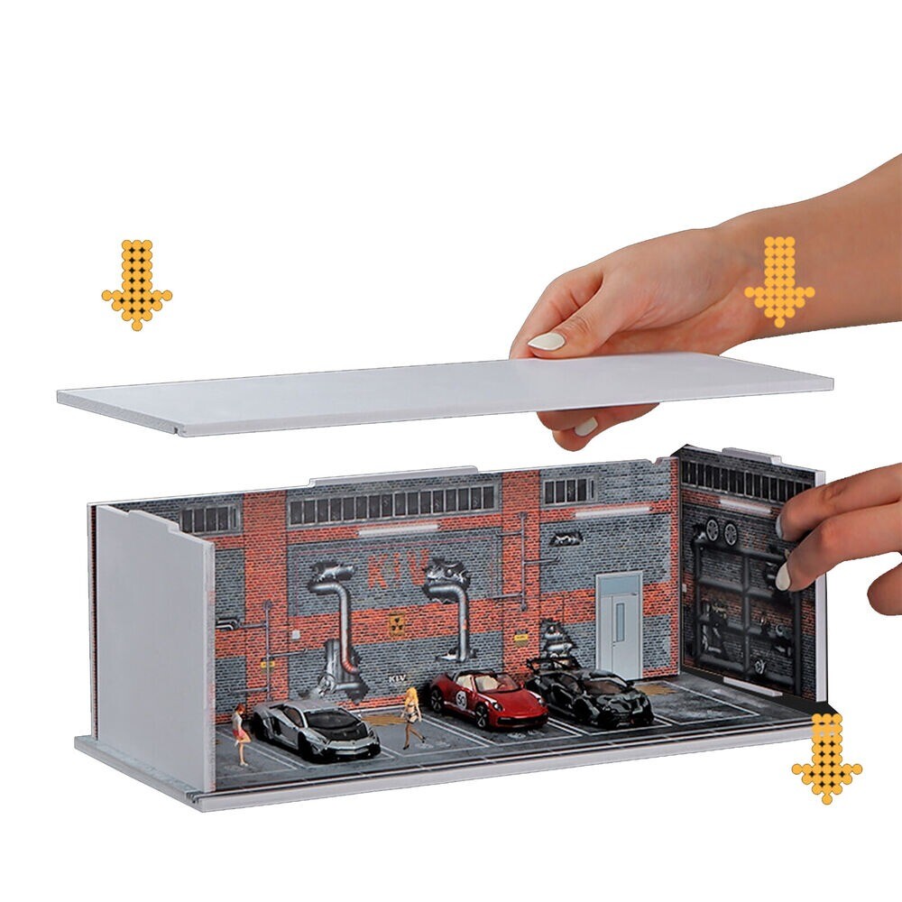 1/64 Diorama Car Garage LED Lighting Car Repair Workshop Scene Display Model Toy