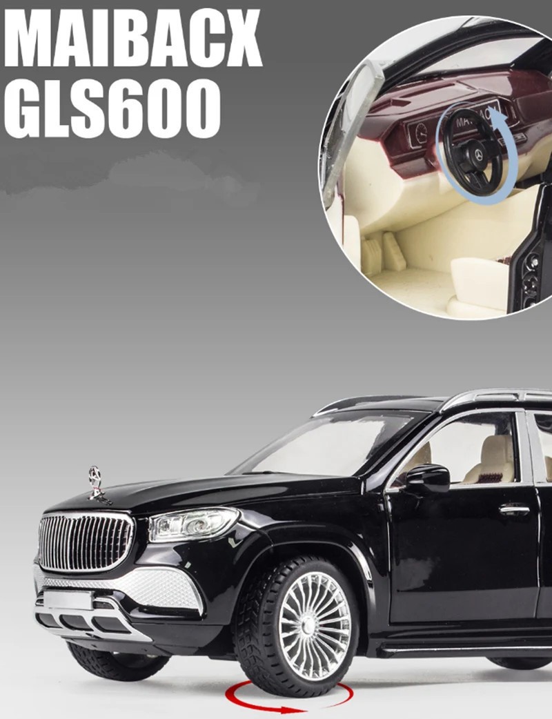 1:24 Benz Maybach GLS GLS600 SUV Diecast Alloy Car Model Simulation Sound Light