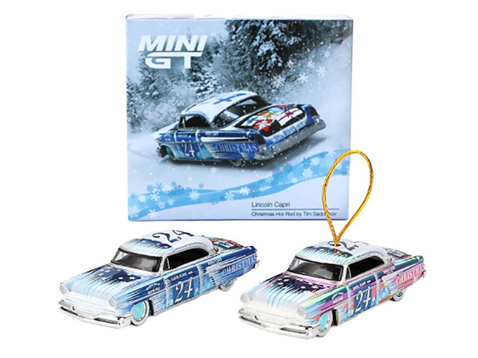 1954 LINCOLN CAPRI CHIRSTMAS HOT ROD 2024 W/ORNAMENT 1/64 BY MINI GT MGT00888