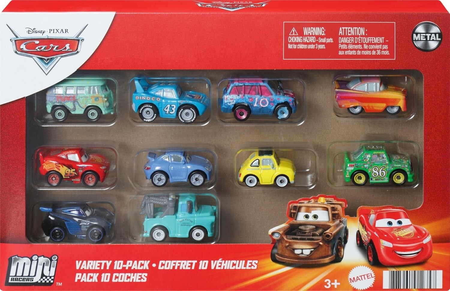 Mattel Disney and Pixar Cars Die Cast Mini Racers 10 Pack, Styles May Vary