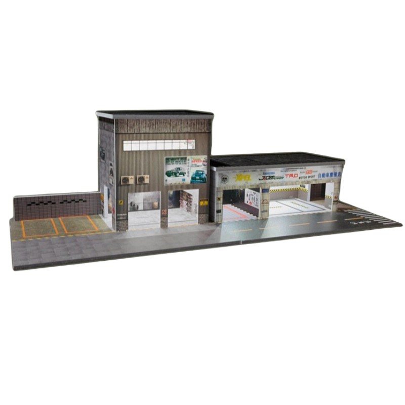 Diorama 1/64 Car Garage Model LED City Street Repair Building Display Model Gift