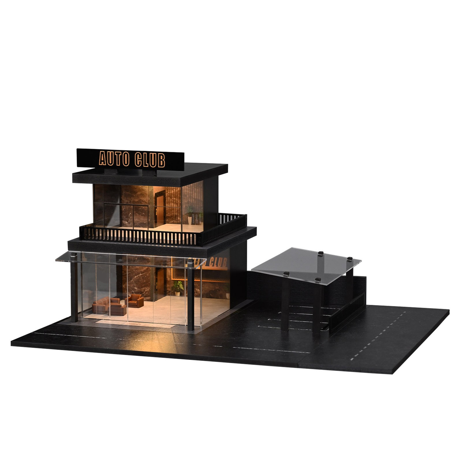 1/64 Diorama 2-Layer Showroom Scene Parking Lot Model LED Light Car Garage Model