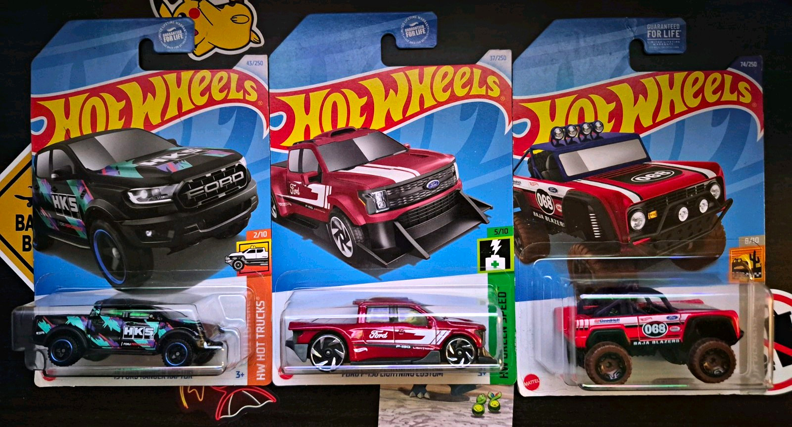 HotWheel(Lot of 3)Ford Trucks ’19 Ranger Raptor, F-150 Lightning Custom,& Bronco