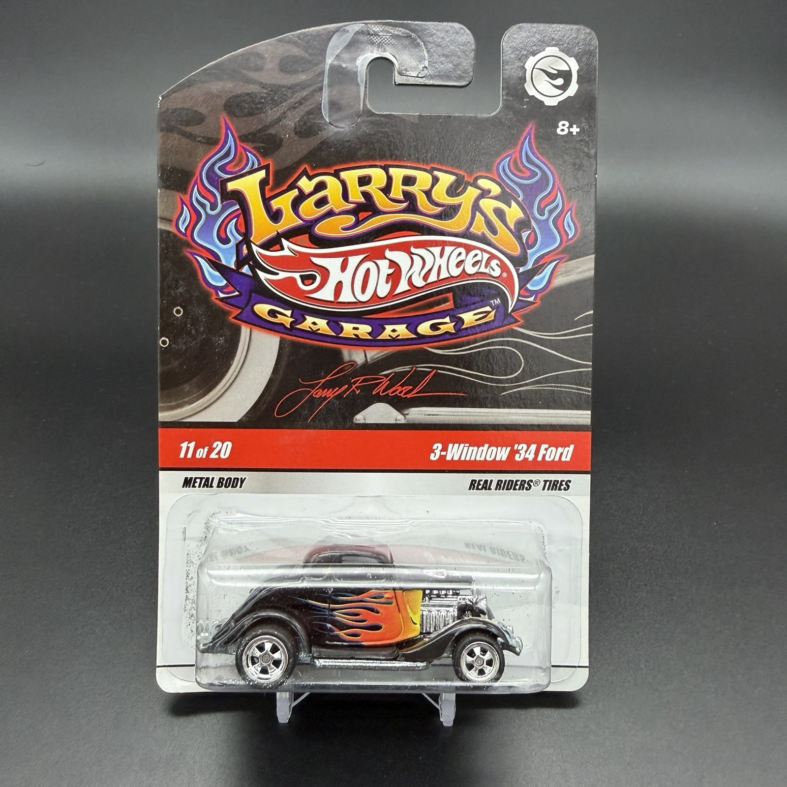 Hot Wheels Larrys Garage 3-Window 34 Ford Black Flames 11/20 Real Riders 2009