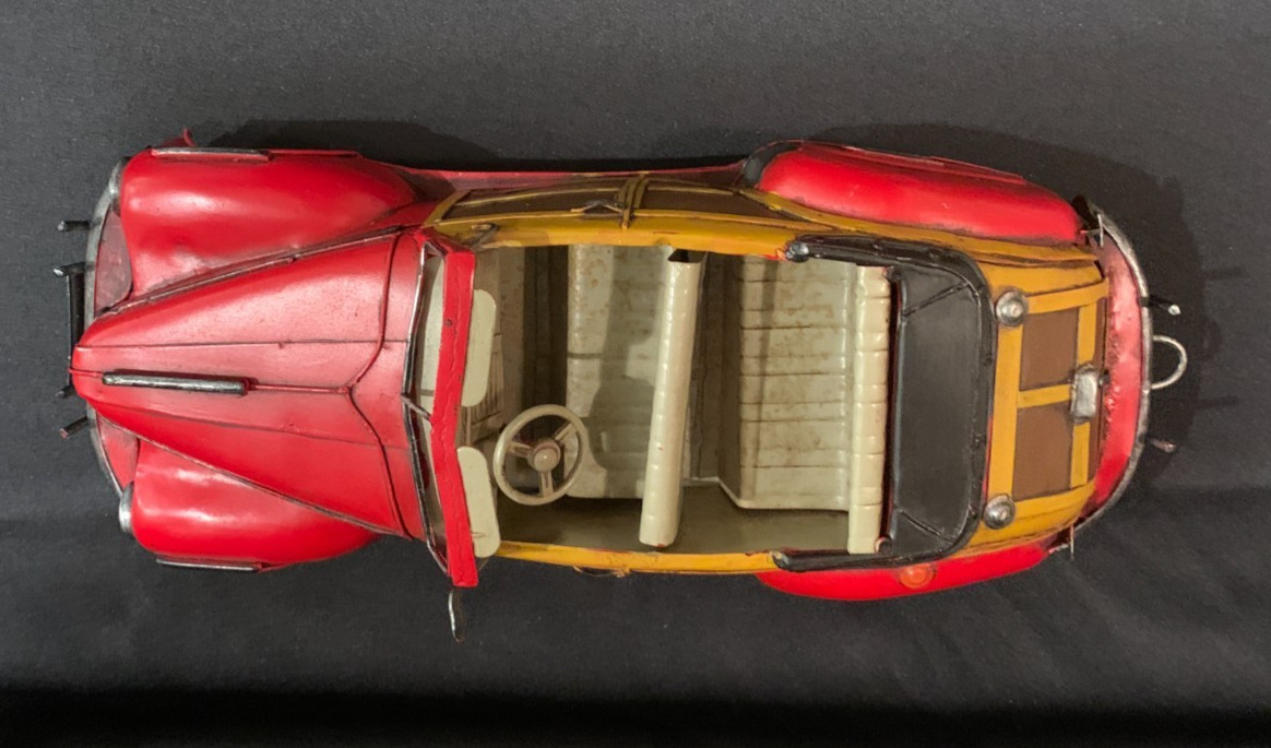 1940’s Woody Convertible w/Trailer Camper Display Tin Toy | Antiqued | New/Box