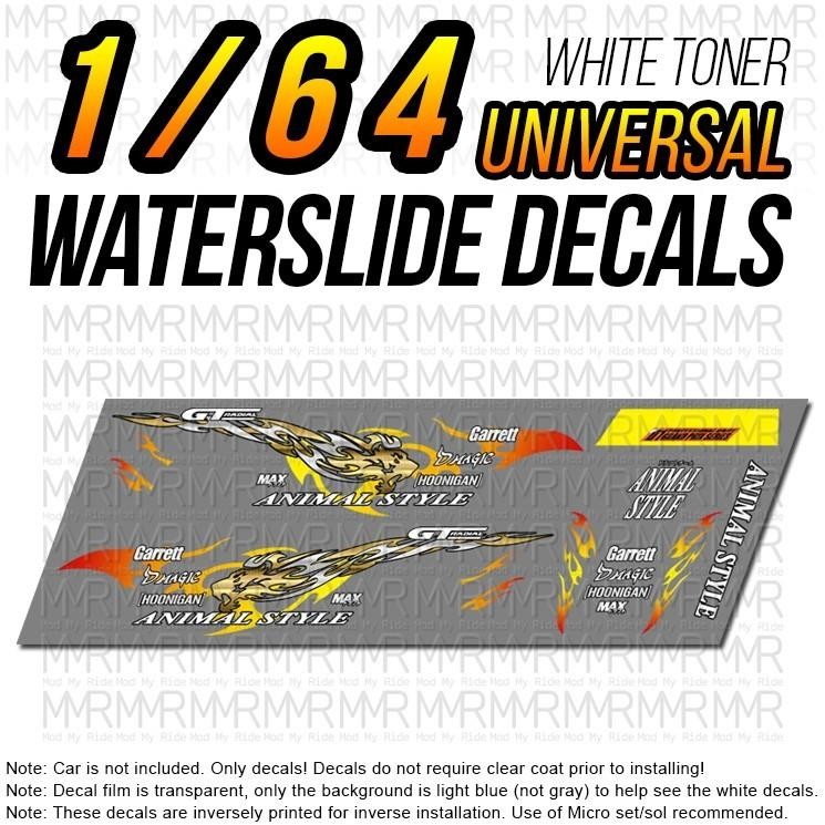 1/64 Scale ANIMAL STYLE DRIFT White Toner Universal WaterSlide Decals for Hot
