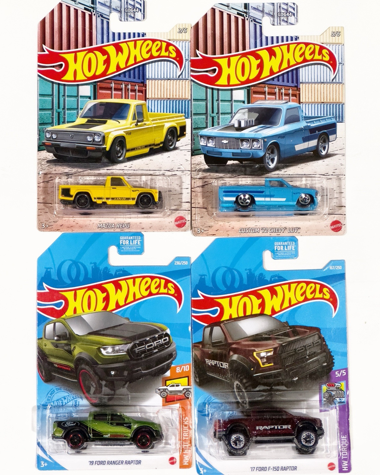 Diecast 1/64 Lot Of 4 Mazda, Chevy & Ford Pickup trucks Hot wheels
