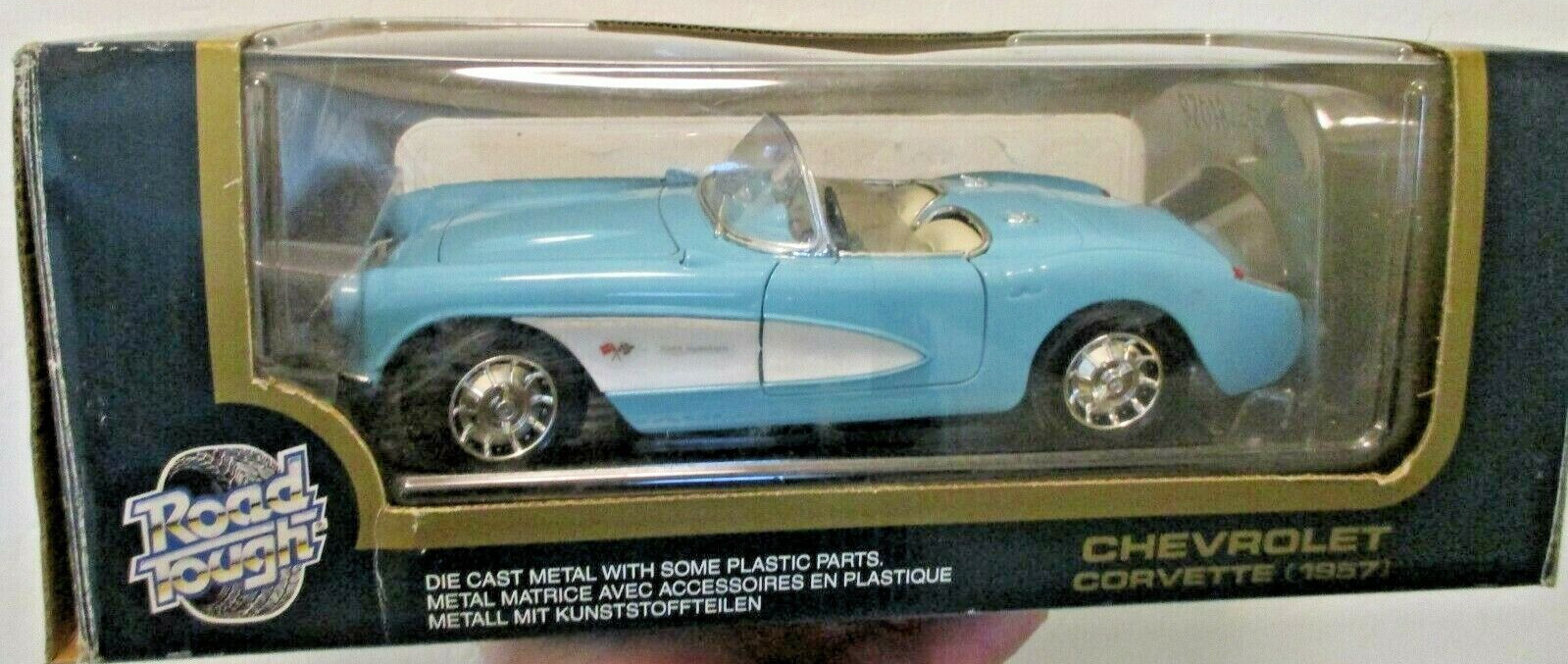 Road Tough Brand 1957 Corvette Light Blue and White 1:18 Diecast Metal W/Box ’57