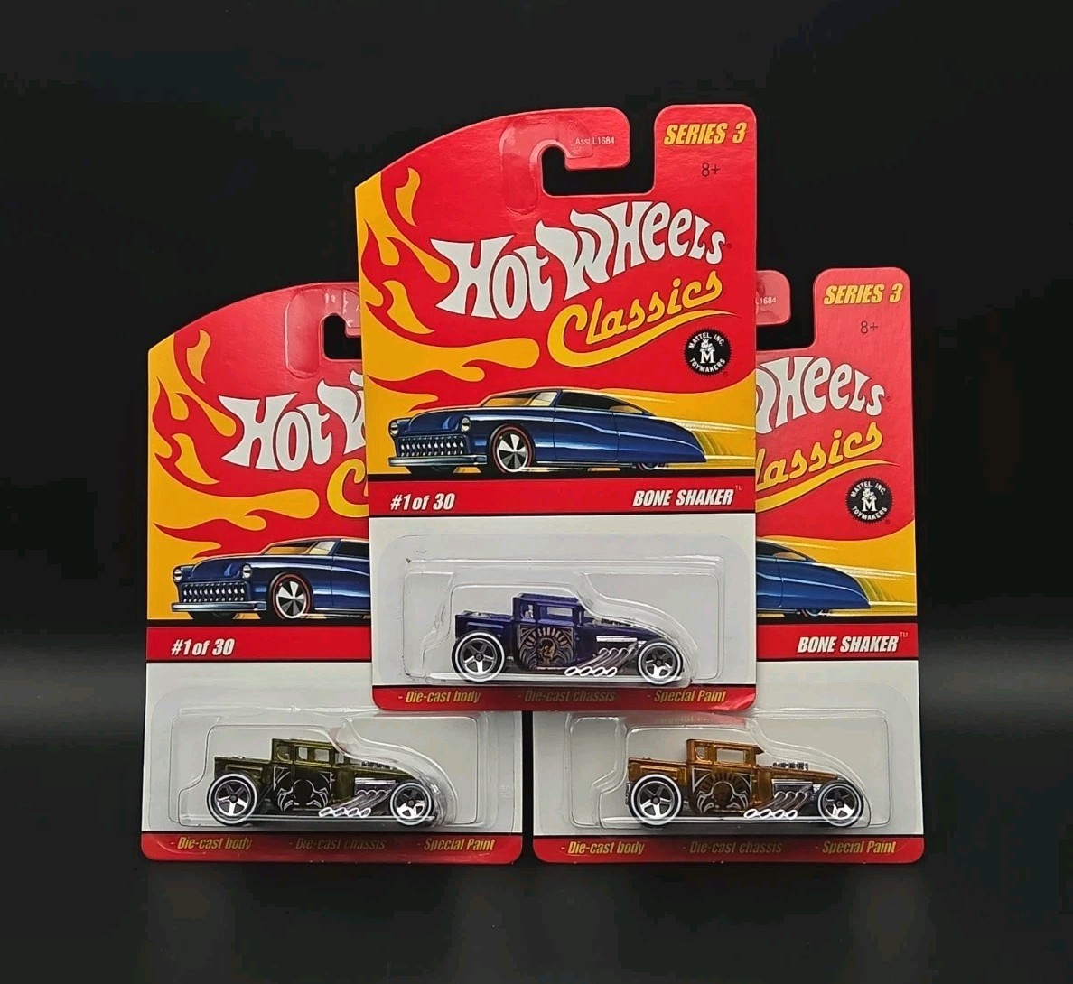 Hot Wheels Classics Series 3 Bone Shaker 1/30 Blue, Olive & Copper Lot Of 3