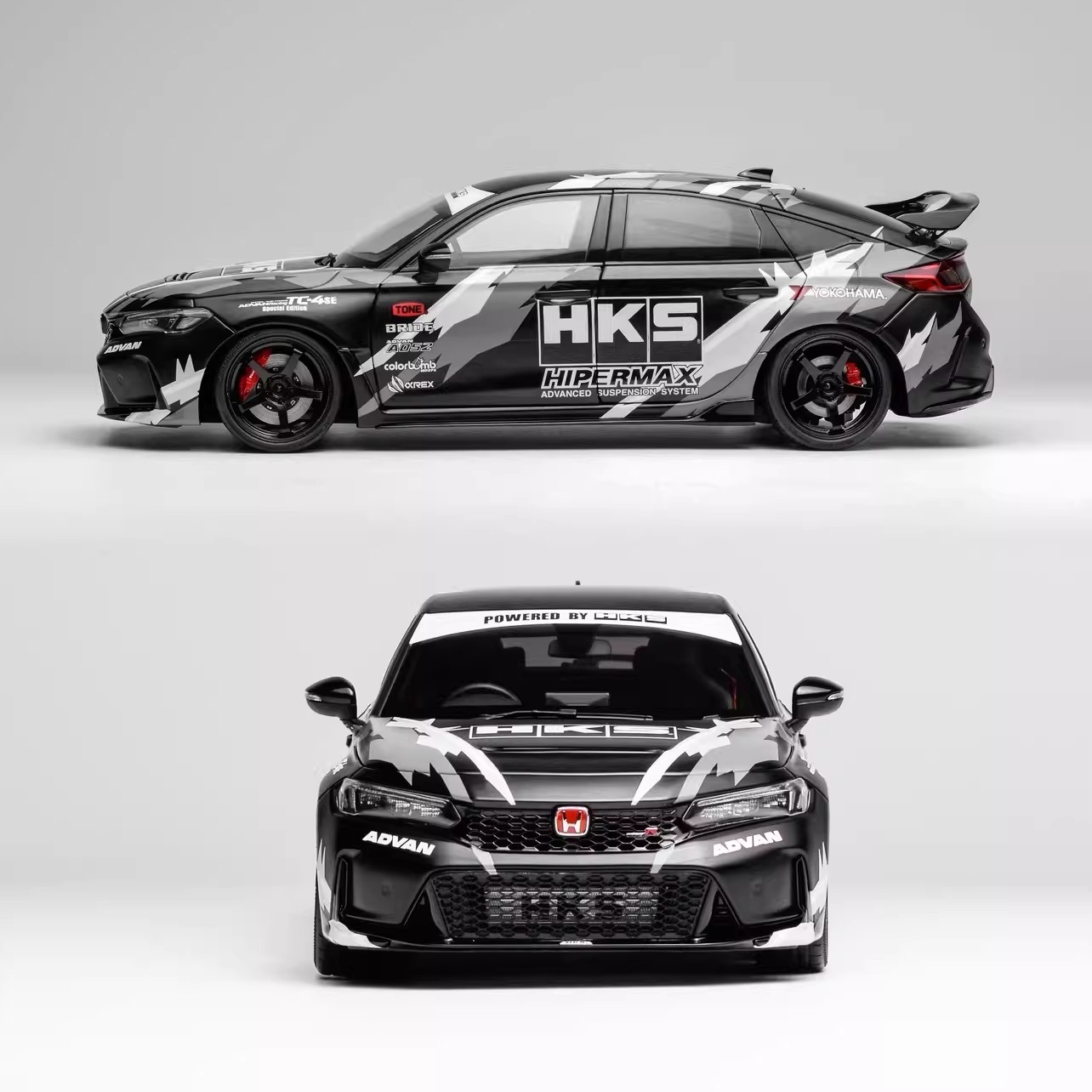 Motorhelix 1/18 Honda Civic Type R FL5 HKS Livery Model Car White / Matte black