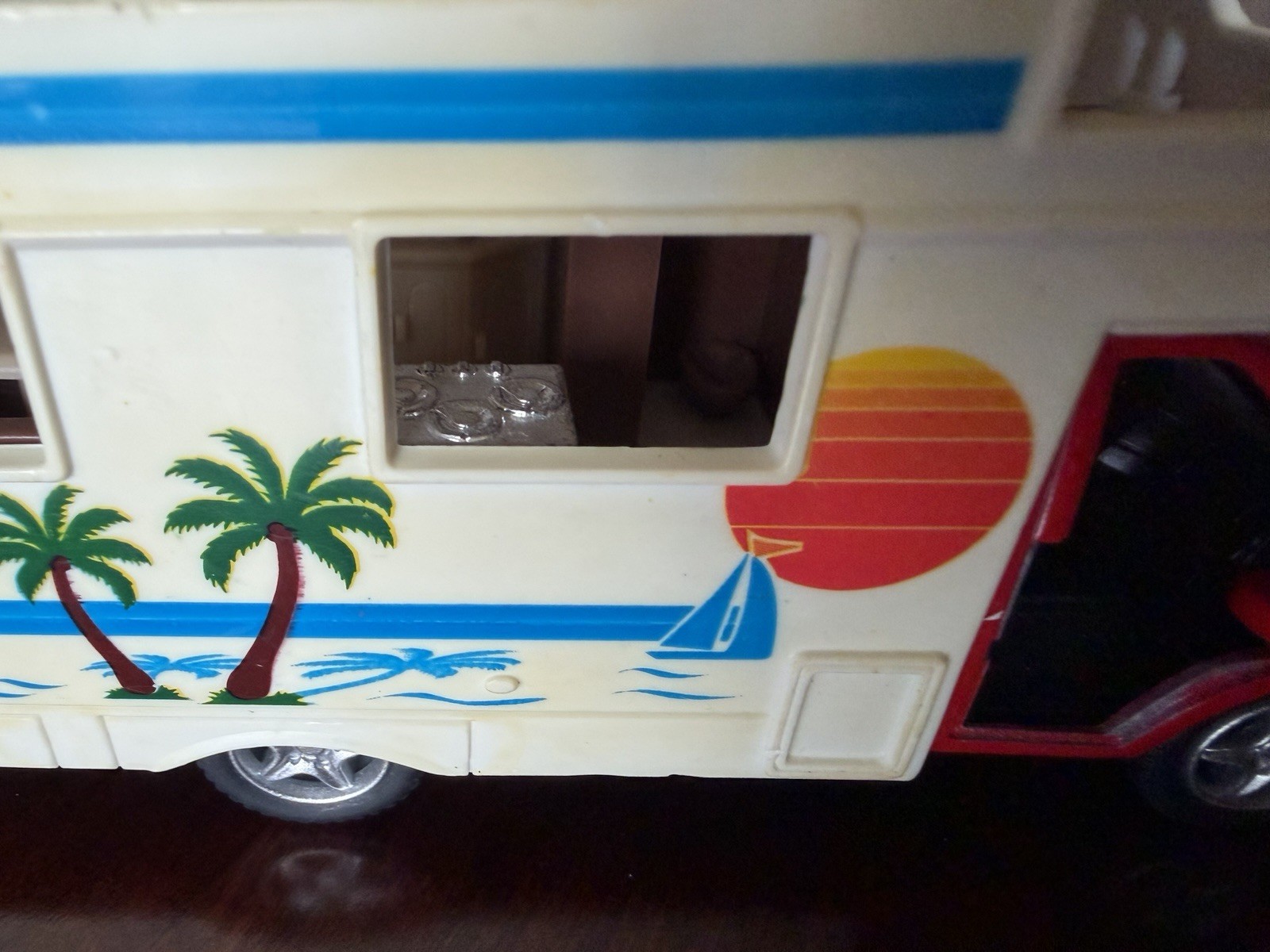 Kinsfun Ford E-350 Red Camper Van Fully Loaded 1/43 O Scale Diecast Vehicle