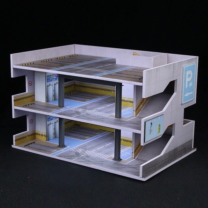 Diorama 1/64 Car Garage Model LED Lighting City Parking Lot Building Scene Model