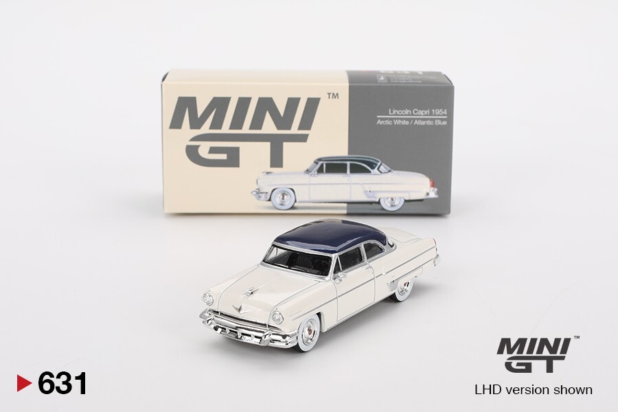 2024 Mini-GT Overseas Box Ed: Arctic White/Atlantic Blue 1954 LINCOLN CAPRI #631