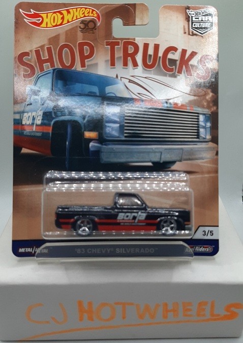 Hot Wheels Shop Trucks ’83 Chevy Silverado 1:64 Borla Real Riders Black/Red