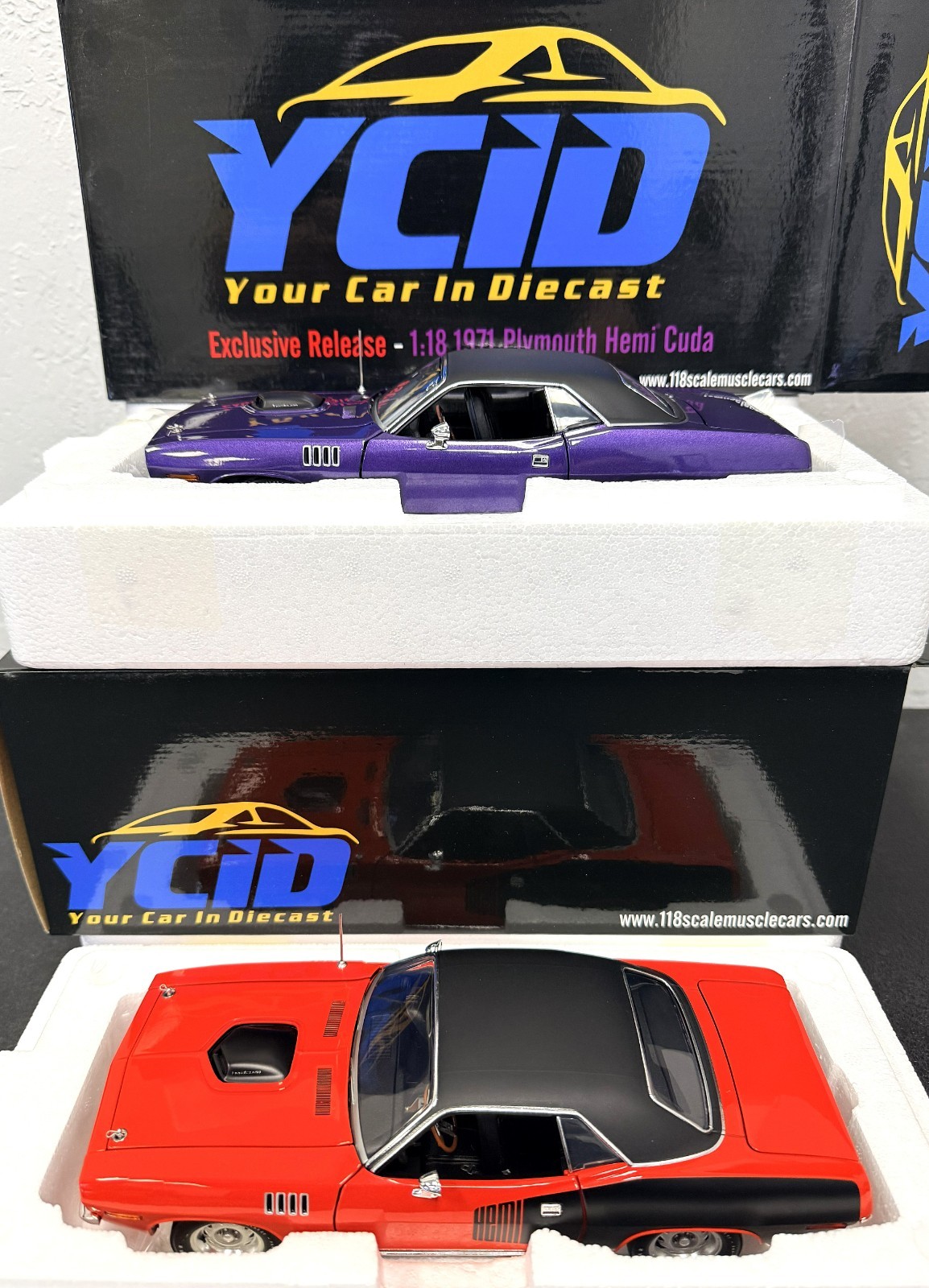 1/18 scale, YCID, 1971 Cudas, 2 car set ONLY! Excess Inventory Sale!