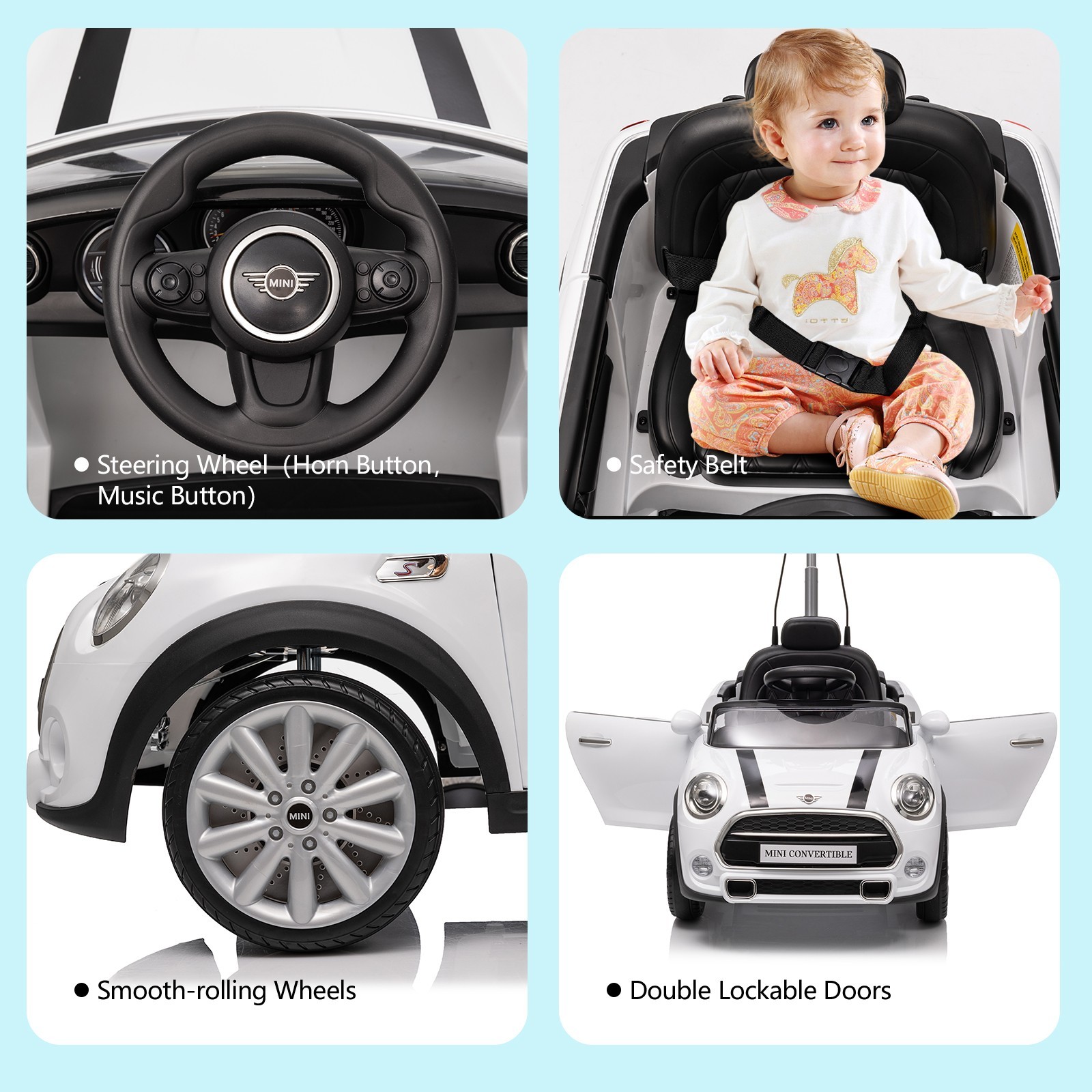 MINI Push Car for Toddlers-Adjustable Push Rod,Horn,Seat Belt for Kids 1-3 Years