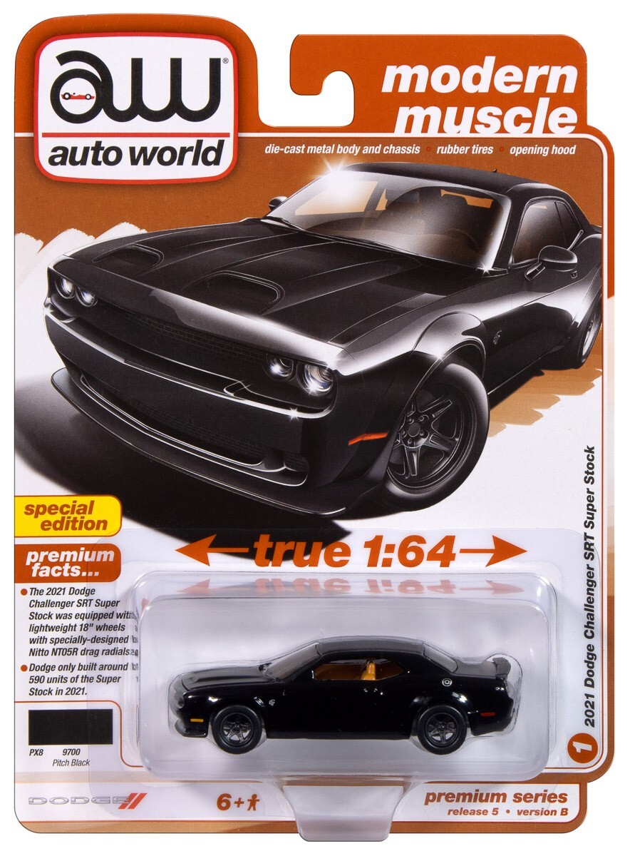 2024 AUTO WORLD 1:64 PREMIUM 5B *PITCH BLACK* 2021 Dodge Challenger SRT *NIP*