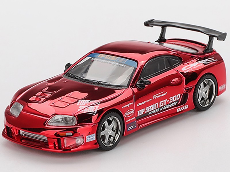 TOYOTA SUPRA (A80) TOP SECRET GT-300 RHD RED CHROME 1/64 BY MINI GT MGT01132
